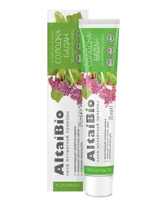 ALTAIBIO ЗУБНАЯ ПАСТА ПРОФИЛАКТИКА КАРИЕСА СОЛОДКА-БАДАН ЗУБНАЯ ПАСТА ПРОФИЛАКТИКА КАРИЕСА 75 МЛ №1