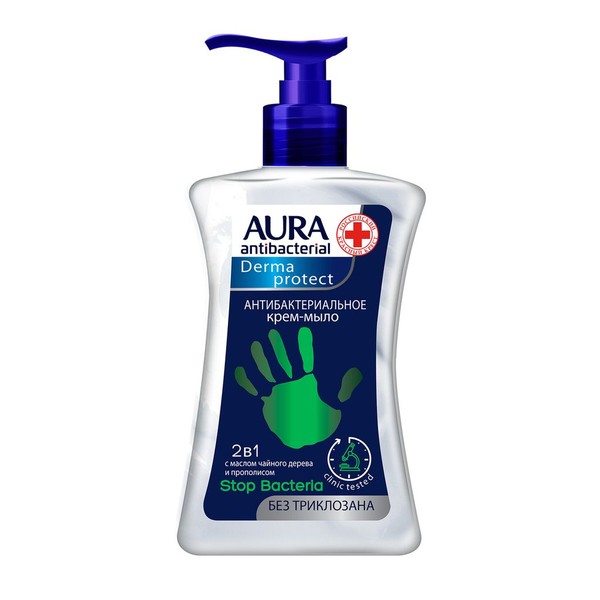 АУРА ANTIBACTERIAL DERMA PROTECT КРЕМ-МЫЛО ЖИДКОЕ 2 В 1 КОСМЕТИЧЕСКОЕ МЫЛО 250 МЛ №1