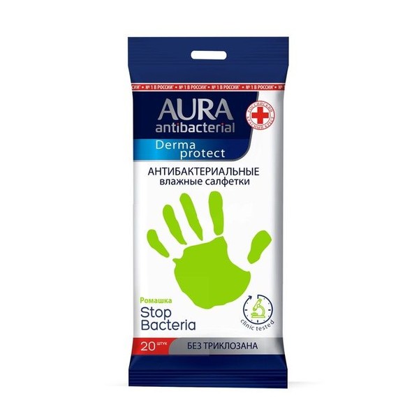 АУРА ANTIBACTERIAL DERMA PROTECT САЛФЕТКИ ВЛАЖНЫЕ АНТИБАКТЕР РОМАШКА САЛФЕТКИ ВЛАЖНЫЕ АНТИБАКТЕРИАЛЬНЫЕ   №20
