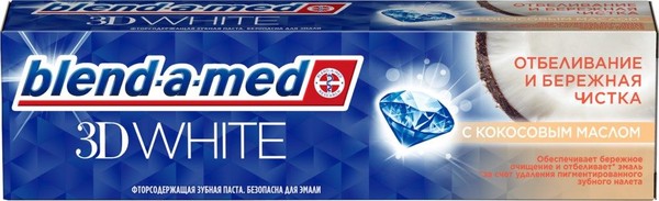 BLEND-A-MED 3D WHITE З/ПАСТА ОТБЕЛИВАНИЕ/БЕРЕЖНАЯ ЧИСТКА С КОКОСОВЫМ МАСЛОМ ЗУБНАЯ ПАСТА ОТБЕЛИВАЮЩАЯ 100 МЛ №1