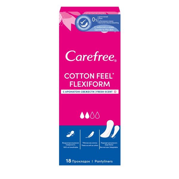 CAREFREE ПРОКЛАДКИ ЕЖЕДНЕВНЫЕ COTTON FEEL FLEXIFORM ПРОКЛАДКИ ЖЕНСКИЕ ГИГИЕНИЧЕСКИЕ ЕЖЕДНЕВНЫЕ №18