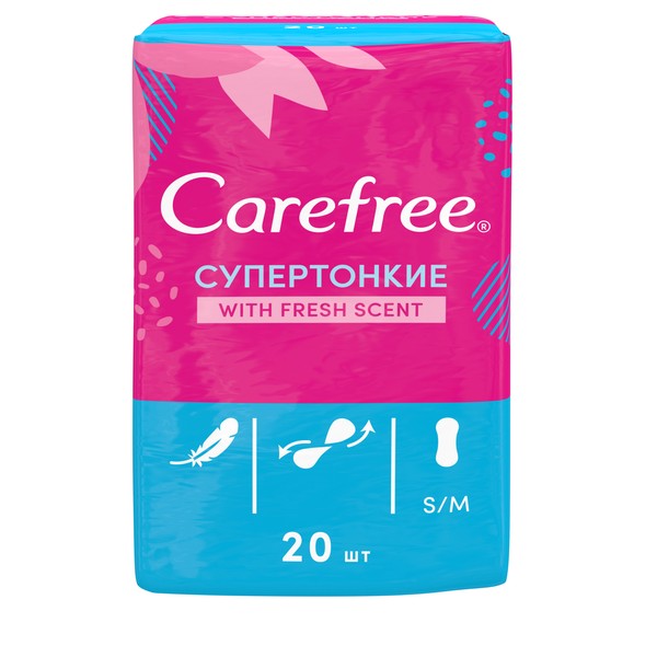 CAREFREE ПРОКЛАДКИ ЕЖЕДНЕВНЫЕ СУПЕРТОНКИЕ WITH FRESH SCENT ПРОКЛАДКИ ЖЕНСКИЕ ГИГИЕНИЧЕСКИЕ ЕЖЕДНЕВНЫЕ №20