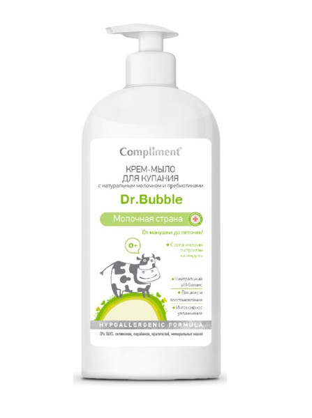 COMPLIMENT DR BUBBLE КРЕМ-МЫЛО Д/КУПАНИЯ МОЛОЧНАЯ СТРАНА С НАТУРАЛЬНЫМ МОЛОЧКОМ/ПРЕБИОТИКАМИ  КРЕМ-МЫЛО 400 МЛ №1