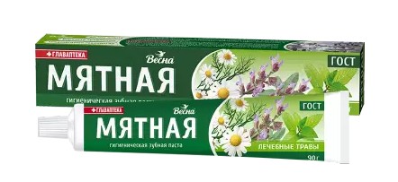 ВЕСНА ГЛАВАПТЕКА ЗУБНАЯ ПАСТА МЯТНАЯ ЛЕЧЕБНЫЕ ТРАВЫ ЗУБНАЯ ПАСТА КОМПЛЕКСНАЯ 90 Г №1