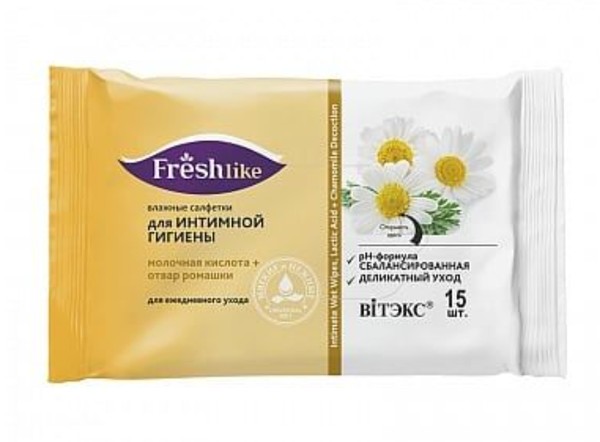 ВИТЭКС FRESH LIKE САЛФЕТКИ ВЛАЖНЫЕ Д/ИНТИМНОЙ ГИГИЕНЫ РОМАШКА/МОЛОЧНАЯ КИСЛОТА САЛФЕТКИ ВЛАЖНЫЕ КОСМЕТИЧЕСКИЕ   №15