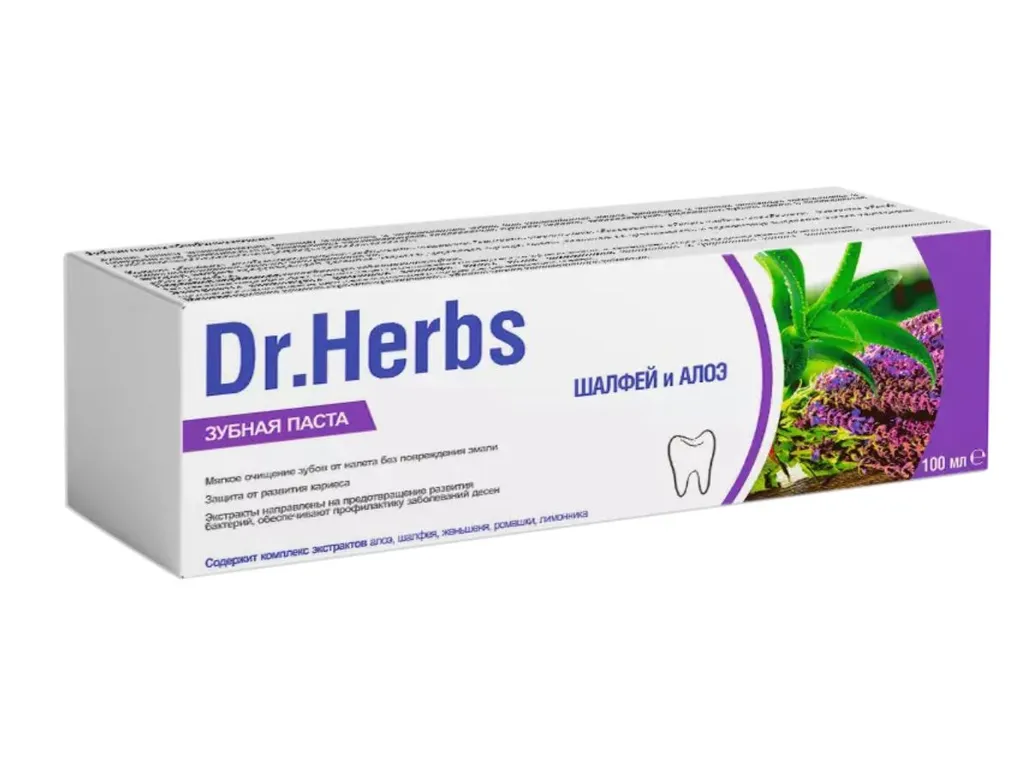 ТМА (АПРЕЛЬ) DOCTORHERBS ЗУБНАЯ ПАСТА ШАЛФЕЙ И АЛОЭ ЗУБНАЯ ПАСТА  100 МЛ №1