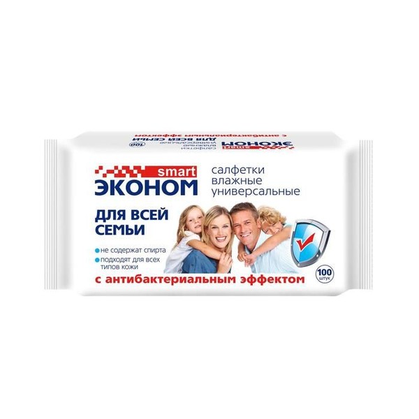 ЭКОНОМ SMART САЛФЕТКИ ВЛАЖНЫЕ АНТИБАКТЕРИАЛЬНЫЕ САЛФЕТКИ ВЛАЖНЫЕ КОСМЕТИЧЕСКИЕ   №100
