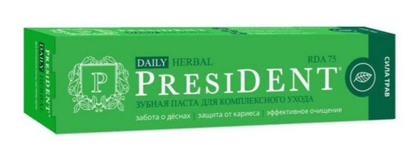 PRESIDENT ЗУБНАЯ ПАСТА DAILY HERBAL 75 RDA ДЛЯ КОМПЛЕКСНОГО УХОДА ЗУБНАЯ ПАСТА КОМПЛЕКСНАЯ 68 Г №1