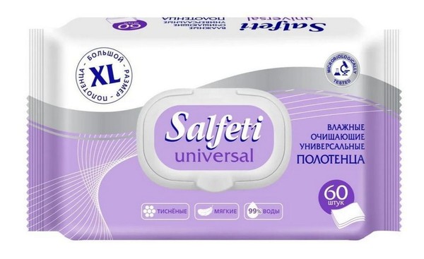 SALFETI ПОЛОТЕНЦА ВЛАЖНЫЕ ОЧИЩАЮЩИЕ УНИВЕРСАЛЬНЫЕ САЛФЕТКИ ВЛАЖНЫЕ КОСМЕТИЧЕСКИЕ   №60