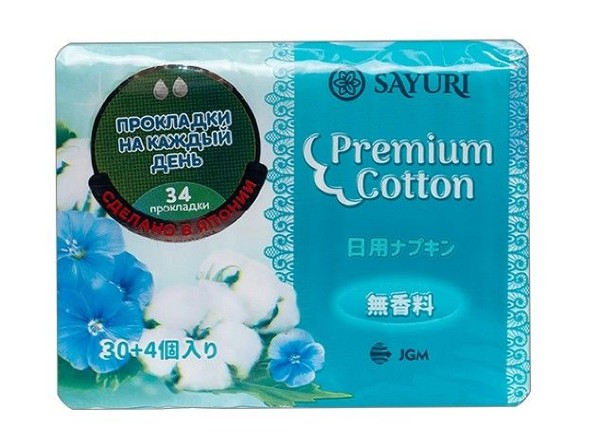 SAYURI PREMIUM COTTON ПРОКЛАДКИ ЕЖЕДНЕВНЫЕ 15 СМ ПРОКЛАДКИ ЖЕНСКИЕ ГИГИЕНИЧЕСКИЕ ЕЖЕДНЕВНЫЕ №34