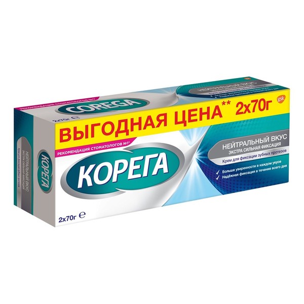 КОРЕГА КРЕМ Д/ФИКС ЗУБН ПРОТЕЗОВ ЭКСТРАСИЛ НЕЙТРАЛЬНЫЙ КРЕМ ДЛЯ ФИКСАЦИИ ЗУБНЫХ ПРОТЕЗОВ 70 МЛ №2