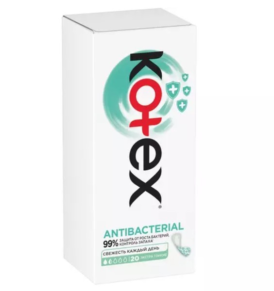 KOTEX ПРОКЛАДКИ ANTIBACTERIAL ЭКСТРА ТОНКИЕ ПРОКЛАДКИ ЖЕНСКИЕ ГИГИЕНИЧЕСКИЕ ЕЖЕДНЕВНЫЕ №20