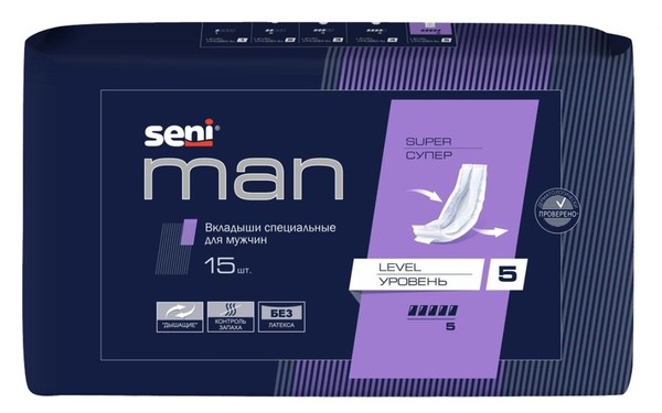 SENI MAN SUPER ПРОКЛАДКИ/ВКЛАДЫШИ УРОЛОГИЧЕСКИЕ ДЛЯ МУЖЧИН LEVEL 5 ВКЛАДЫШИ ДЛЯ МУЖЧИН   №15