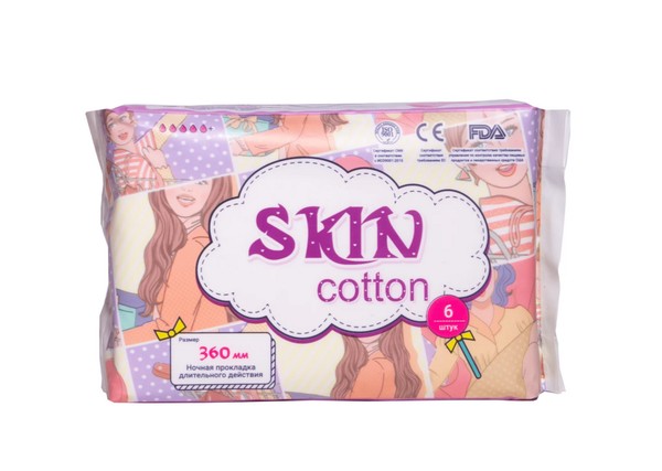 SKIN COTTON ПРОКЛАДКИ НОЧНЫЕ ПРОКЛАДКИ ЖЕНСКИЕ ГИГИЕНИЧЕСКИЕ №6