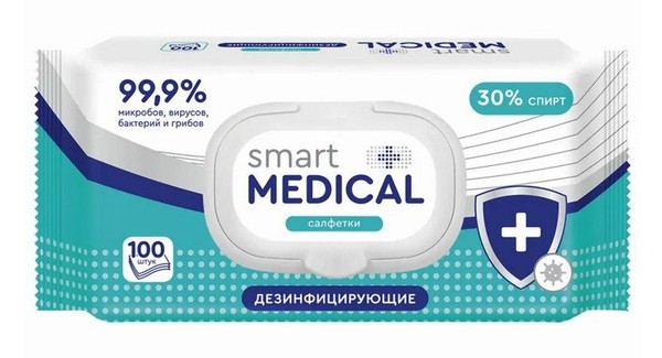 SMART MEDICAL САЛФЕТКИ ВЛАЖНЫЕ ДЕЗИНФИЦИРУЮЩИЕ САЛФЕТКИ ВЛАЖНЫЕ АНТИБАКТЕРИАЛЬНЫЕ   №100