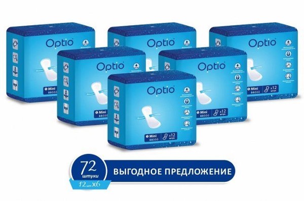 OPTIO ПРОКЛАДКИ УРОЛОГИЧЕСКИЕ Д/ЖЕНЩИН МИНИ ПРОКЛАДКИ ЖЕНСКИЕ ГИГИЕНИЧЕСКИЕ    №72