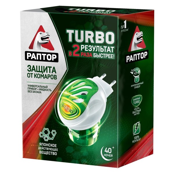 РАПТОР TURBO ЖИДКОСТЬ ОТ КОМАРОВ 40 НОЧЕЙ ЖИДКОСТЬ ДЛЯ ФУМИГАТОРА 35 МЛ №1
