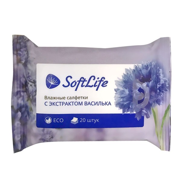 SOFTLIFE САЛФЕТКИ ВЛАЖНЫЕ С ЭКСТР ВАСИЛЬКА САЛФЕТКИ ВЛАЖНЫЕ КОСМЕТИЧЕСКИЕ    №20