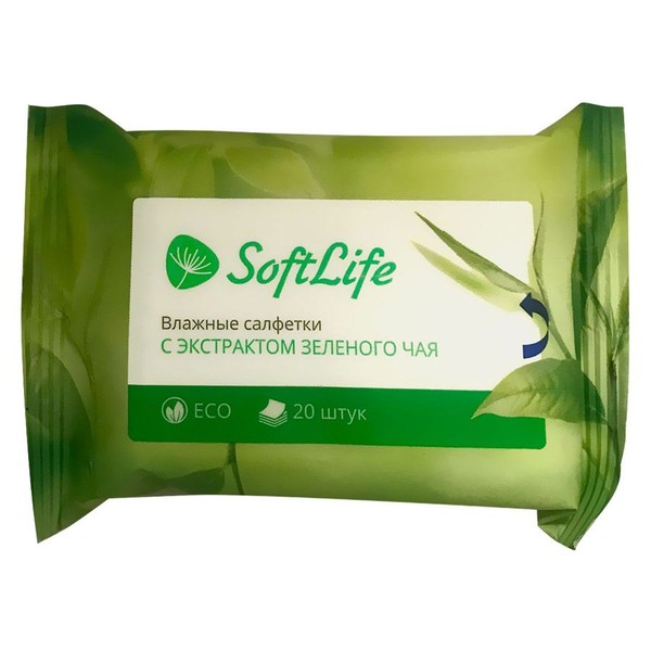 SOFTLIFE САЛФЕТКИ ВЛАЖНЫЕ С ЭКСТР ЗЕЛЕНОГО ЧАЯ САЛФЕТКИ ВЛАЖНЫЕ КОСМЕТИЧЕСКИЕ    №20