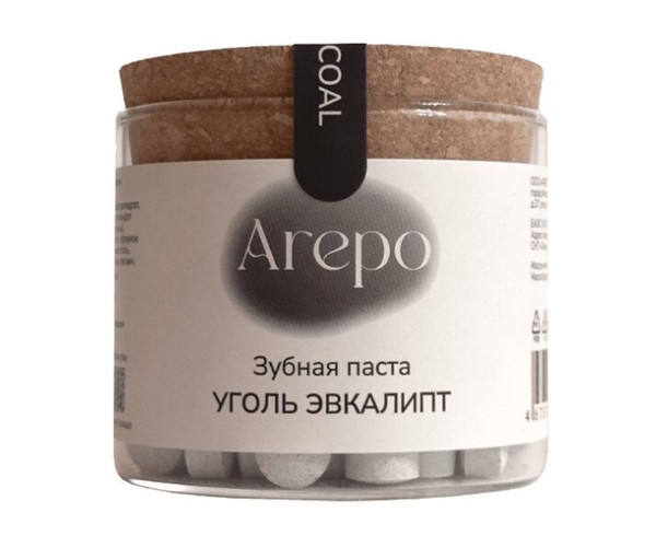 AREPO ЗУБНАЯ ПАСТА В ТАБЛЕТКАХ УГОЛЬ ЭВКАЛИПТ ЗУБНАЯ ПАСТА ОТБЕЛИВАЮЩАЯ   №124
