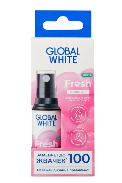 GLOBAL WHITE СПРЕЙ Д/ПОЛОСТИ РТА ОСВЕЖАЮЩИЙ BUBBLE MINT СПРЕЙ ДЛЯ ПОЛОСТИ РТА 15 МЛ №1