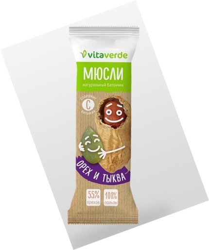 VITAVERDE МЮСЛИ ОРЕХ С ТЫКВИЦЕЙ БАТОНЧИК 40 Г №1