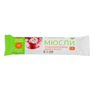 VITAVERDE МЮСЛИ В ЙОГУРТОВОЙ ГЛАЗУРИ ВИШНЕВЫЙ БАТОНЧИК  30 Г №1