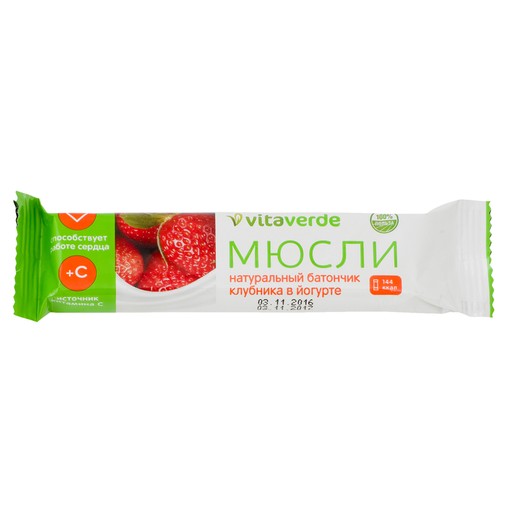 VITAVERDE МЮСЛИ В ЙОГУРТОВОЙ ГЛАЗУРИ КЛУБНИЧНЫЙ БАТОНЧИК  30 Г №1