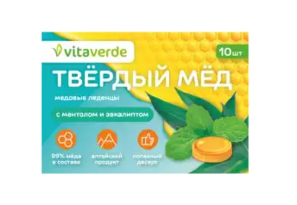 VITAVERDE ТВЕРДЫЙ МЕД КАРАМЕЛЬ ЛЕДЕНЦЫ [МЕНТОЛ-ЭВКАЛИПТ]  3 Г №10