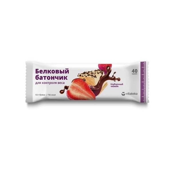 VITATEKA/ВИТАТЕКА БАТОНЧИК БЕЛКОВЫЙ ДЛЯ КОНТРОЛЯ ВЕСА КЛУБНИЧНЫЙ ЧИЗКЕЙК БАТОНЧИК 40 Г №1