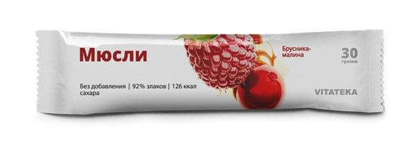 VITATEKA/ВИТАТЕКА БАТОНЧИК МЮСЛИ БРУСНИЧНО-МАЛИНОВЫЙ БАТОНЧИК 30 Г №1