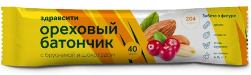 ЗДРАВСИТИ БАТОНЧИК МЮСЛИ ОРЕХ С БРУСНИКОЙ БАТОНЧИК 40 Г №1