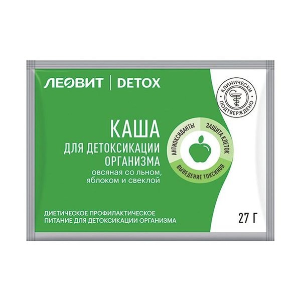 ЛЕОВИТ DETOX КАША ОВСЯНАЯ СО ЛЬНОМ ЯБЛОКОМ И СВЕКЛОЙ КАША 27 Г №1
