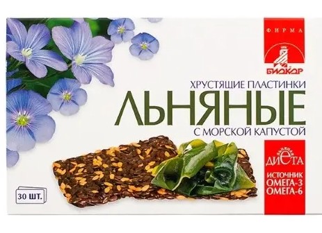 ЛЬНЯНЫЕ ХРУСТЯЩИЕ ПЛАСТИНКИ БИОКОР С МОРСКОЙ КАПУСТОЙ ПЛАСТИНКИ  3,5 Г №30