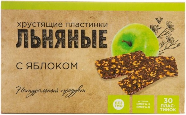 ЛЬНЯНЫЕ ХРУСТЯЩИЕ ПЛАСТИНКИ БИОКОР С ЯБЛОКОМ ПЛАСТИНКИ  3,5 Г №30