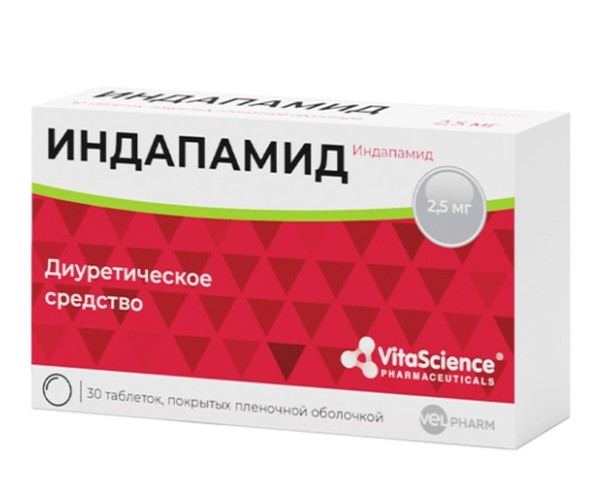 VITALIFE/VITASCIENCE ИНДАПАМИД ТАБЛЕТКИ ПОКРЫТЫЕ ПЛЕНОЧНОЙ ОБОЛОЧКОЙ 2,5 МГ   №30