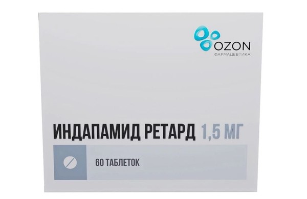 ИНДАПАМИД РЕТАРД ТАБЛЕТКИ С ПРОЛОНГИРОВАННЫМ ВЫСВОБОЖДЕНИЕМ ПОКРЫТЫЕ ПЛЕНОЧНОЙ ОБОЛОЧКОЙ 1,5 МГ   №60