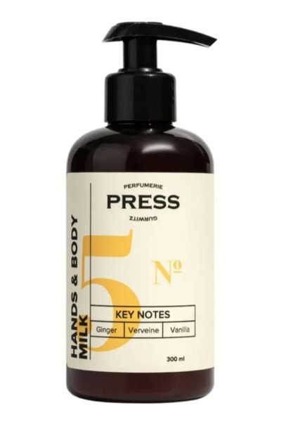 PRESS GURWITZ PERFUMERIE МОЛОЧКО Д/РУК/ТЕЛА №5 УВЛАЖНЯЮЩЕЕ ИМБИРЬ/ВАНИЛЬ/ВЕРБЕНА КОСМЕТИЧЕСКОЕ МОЛОЧКО  300 МЛ №1