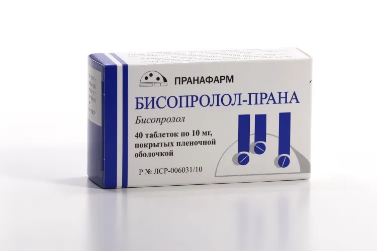 БИСОПРОЛОЛ-ПРАНА ТАБЛЕТКИ ПОКРЫТЫЕ ПЛЕНОЧНОЙ ОБОЛОЧКОЙ 10 МГ   №40