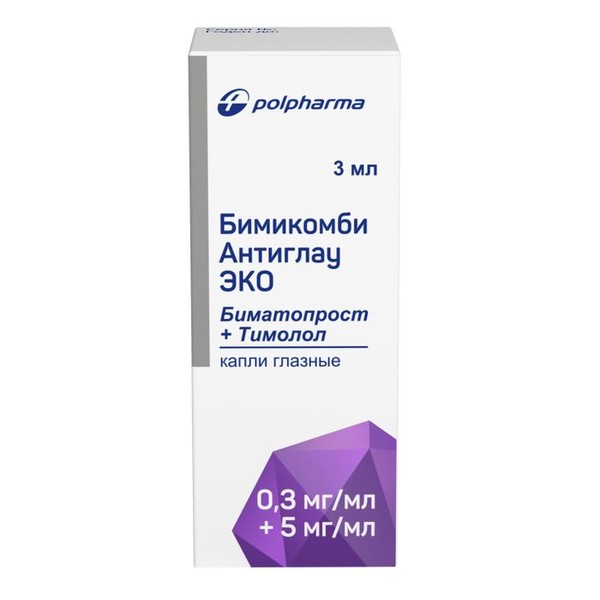 БИМИКОМБИ АНТИГЛАУ ЭКО КАПЛИ ГЛАЗНЫЕ 0,3 МГ+5 МГ/МЛ 3 МЛ №1