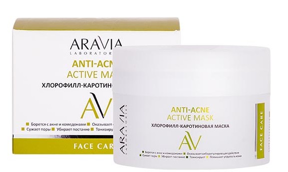 ARAVIA LABORATORIES МАСКА Д/ЛИЦА ХЛОРОФИЛЛ-КАРОТИНОВАЯ ANTI-ACNE ACTIVE МАСКА ДЛЯ ЛИЦА 150 МЛ №1
