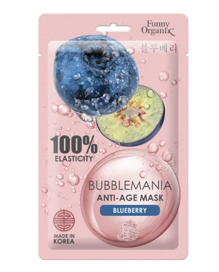 FUNNY ORGANIX BUBBLEMANIA МАСКА Д/ЛИЦА ТКАНЕВАЯ КИСЛОРОДНАЯ АНТИВОЗРАСТНАЯ ДИКАЯ ЧЕРНИКА МАСКА ДЛЯ ЛИЦА 25 Г №1