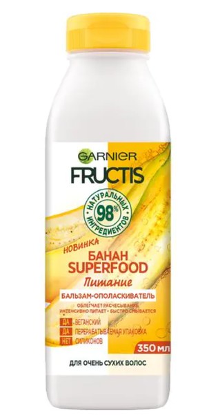 FRUCTIS БАЛЬЗАМ-ОПОЛАСКИВАТЕЛЬ ДЛЯ ВОЛОС SUPERFOOD БАНАН КОСМЕТИЧЕСКИЙ БАЛЬЗАМ 350 МЛ №1