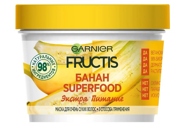 FRUCTIS МАСКА ДЛЯ ВОЛОС SUPERFOOD БАНАН ЭКСТРА ПИТАНИЕ КОСМЕТИЧЕСКАЯ МАСКА 390 МЛ №1