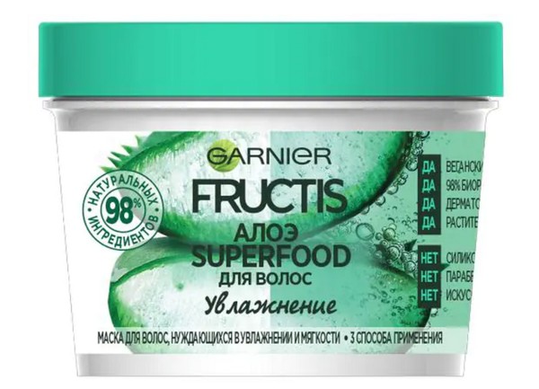 FRUCTIS МАСКА ДЛЯ ВОЛОС SUPERFOOD 3В1 АЛОЭ УВЛАЖНЕНИЕ КОСМЕТИЧЕСКАЯ МАСКА 390 МЛ №1
