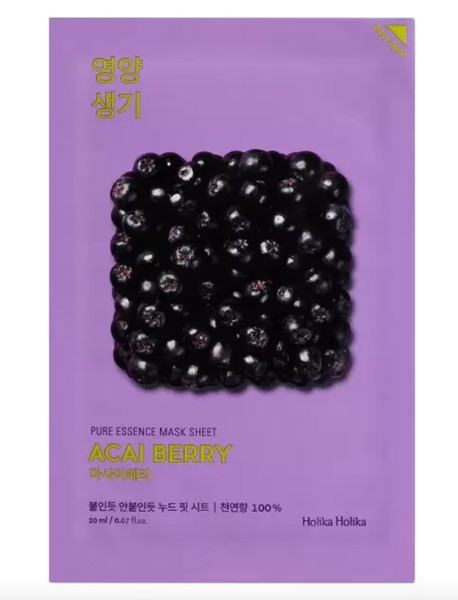 HOLIKA HOLIKA PURE ESSENCE MASK SHEET МАСКА Д/ЛИЦА ТКАНЕВАЯ ВИТАМИНИЗИРУЮЩАЯ ЯГОДЫ АСАИ МАСКА ДЛЯ ЛИЦА 20 МЛ №1