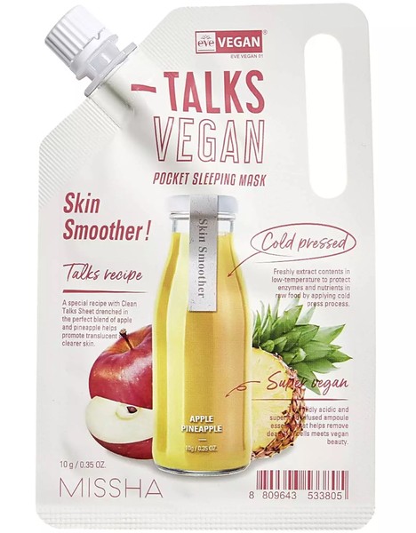 MISSHA TALKS VEGAN SQUEEZE МАСКА Д/ЛИЦА КРЕМОВАЯ ОТШЕЛУШИВАЮЩАЯ SKIN SMOOTHER С ЭКСТРАКТАМИ ЯБЛОКА И АНАНАСА МАСКА ДЛЯ ЛИЦА 10 Г №1