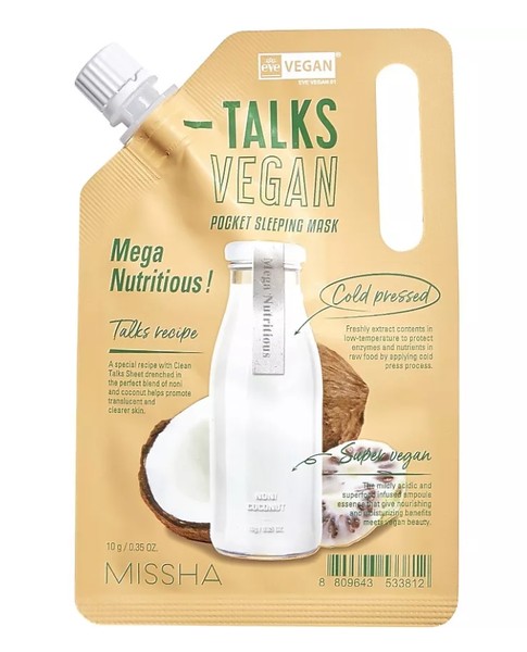 MISSHA TALKS VEGAN SQUEEZE МАСКА Д/ЛИЦА КРЕМОВАЯ ЭНЕРДЖАЙЗЕР MEGA NUTRITIOUS С ЭКСТРАКТАМИ НОНИ И КОКОСА МАСКА ДЛЯ ЛИЦА 10 Г №1