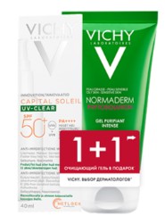 VICHY НАБОР (CAPITAL SOLEIL ФЛЮИД СОЛНЦЕЗАЩИТНЫЙ Д/ЛИЦА SPF50+ 40 МЛ+NORMADERM PHYTOSOLUTION ГЕЛЬ ОЧИЩАЮЩИЙ Д/УМЫВАНИЯ 50 МЛ) КОСМЕТИЧЕСКИЙ НАБОР    №1