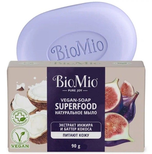 BIOMIO SUPERFOOD МЫЛО КУСКОВОЕ НАТУРАЛЬНОЕ С ЭКСТР ИНЖИРА И БАТТЕРОМ КОКОСА КОСМЕТИЧЕСКОЕ МЫЛО 90 Г №1